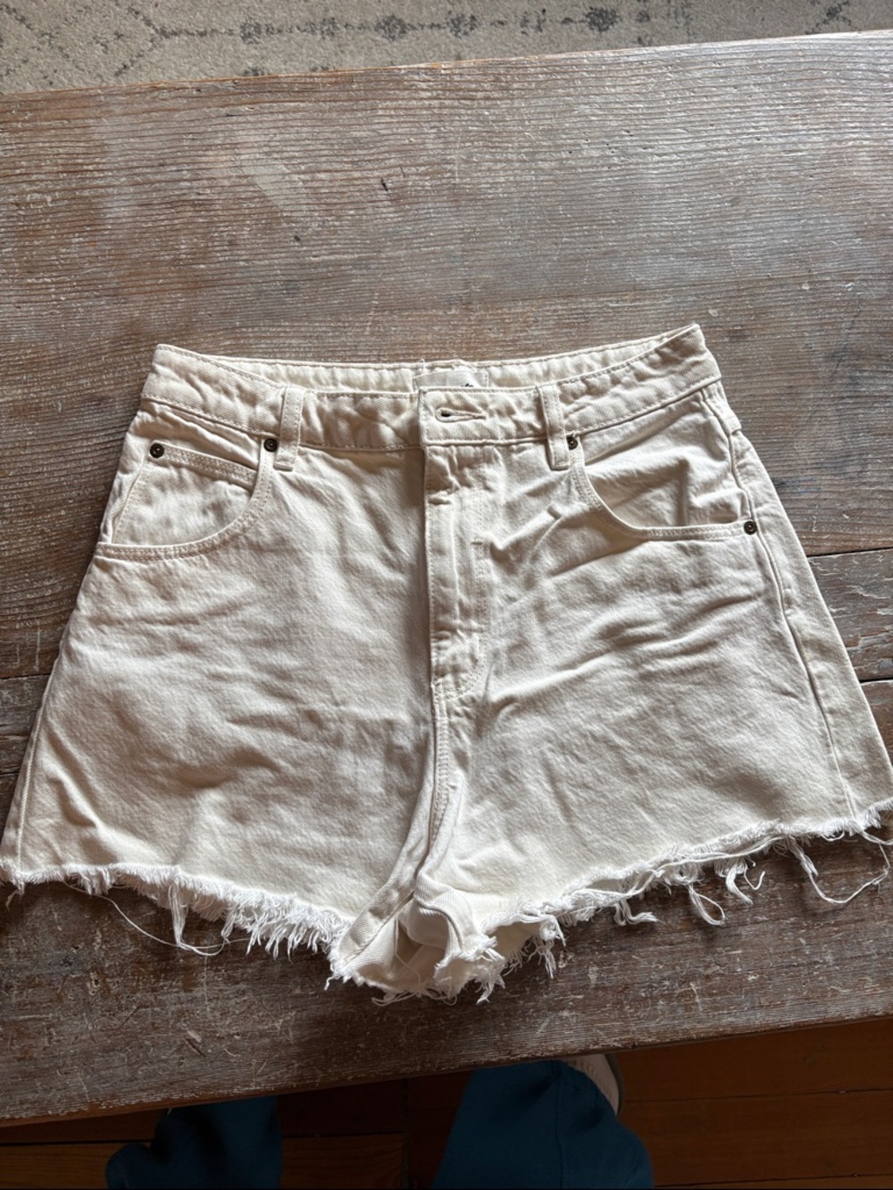 ROLLA'S Cream Frayed High-Rise Denim Shorts